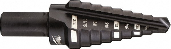 Milwaukee Tool 48-89-9203 Step Drill Bits: 1/4" to 3/4" Hole Dia, 3/8" Shank Dia, High Speed Steel, 9 Hole Sizes Image