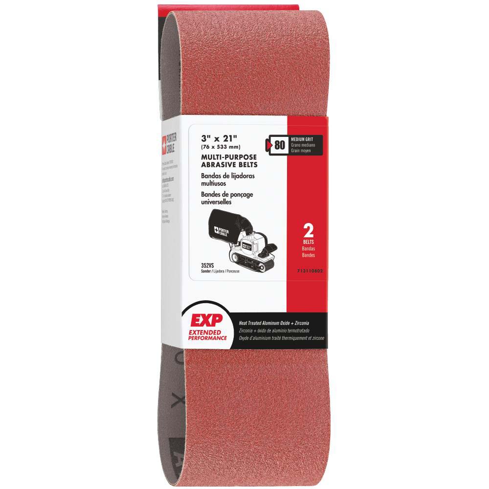 PorterCable Abrasive Belt 3" Wide, 21" OAL, 80 Grit, Zirconia Alumina MSC Industrial