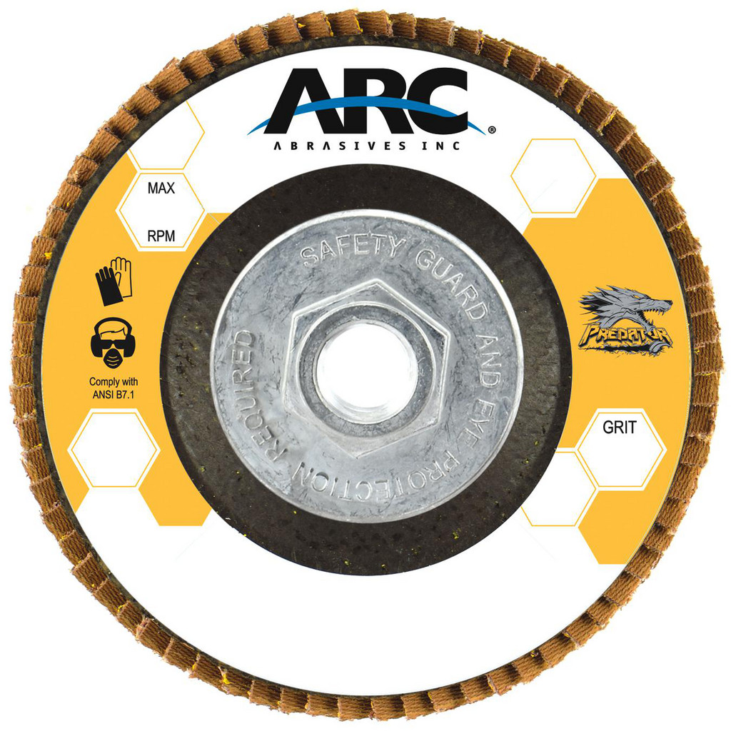 ARC Abrasives Flap Disc: 4-1/2" Dia, 80 Grit, Ceramic Alumina, Type 29 - Coated, Medium Grade, Cloth-Backed, 13300 Max RPM | Part #71-10816AF