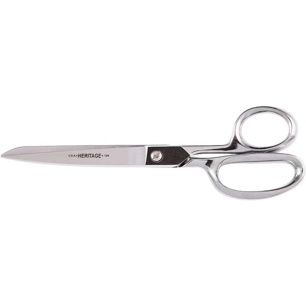 Heritage Cutlery Shears: 9" OAL, 4-1/4" LOC, Chrome-Plated Blades - General Purpose, Right Hand, Metal Handle | Part #G109HC