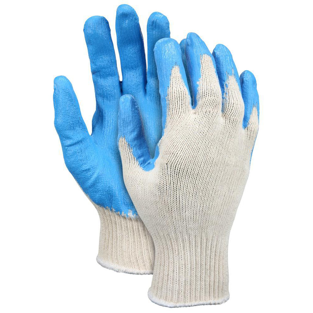 Work Gloves: Memphis® 9682, Size Large, Latex-Coated Cotton & Polyester, General Purpose - Blue & White, Cotton & Polyester Lined, Pair,   FDA Approved