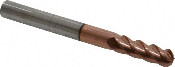Ball End Mill: 0.1875" Dia, 0.625" LOC, 4 Flute, Solid Carbide