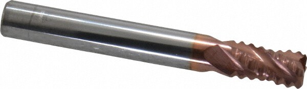 Corner Radius End Mill: 1/4" Dia, 3/8" LOC, 0.04 to 0.05" Radius, 4 Flutes, Solid Carbide