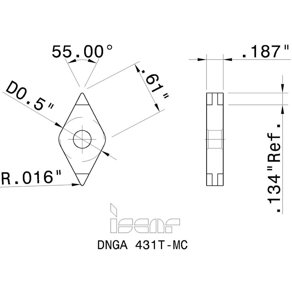 Iscar - Turning Insert: DNGA431T-MC IB55, Cubic Boron Nitride (CBN ...