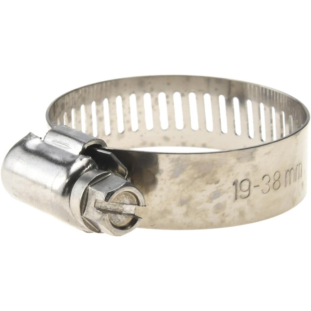 Worm Gear Clamp: SAE 16, 11/16 to 1-1/2" Dia, Stainless Steel Band