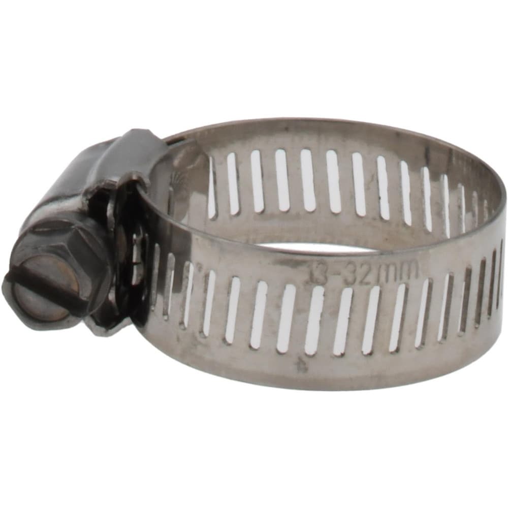 Worm Gear Clamp: SAE 12, 1/2 to 1-1/4" Dia, Stainless Steel Band