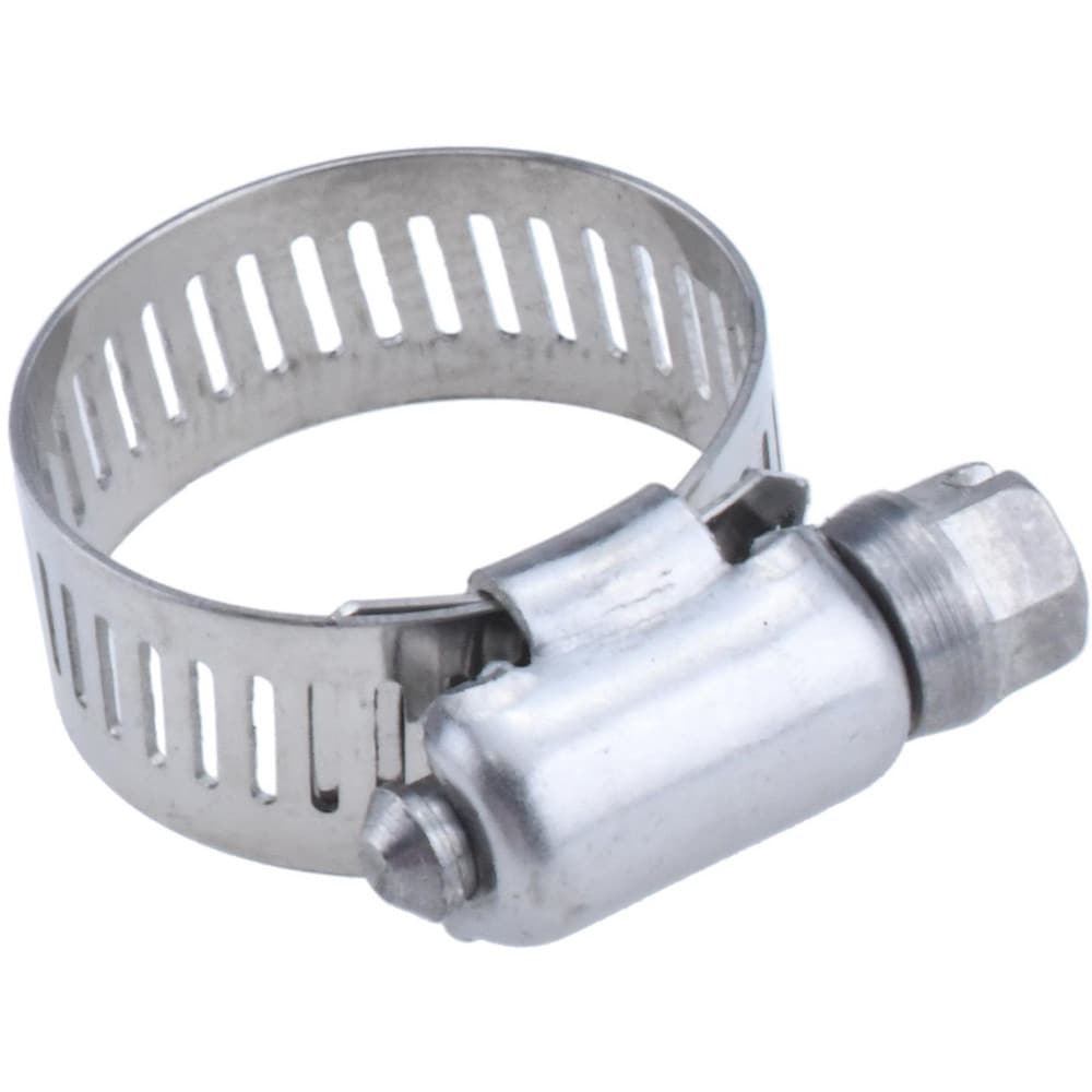 Worm Gear Clamp: SAE 10, 1/2 to 1-1/16" Dia, Stainless Steel Band