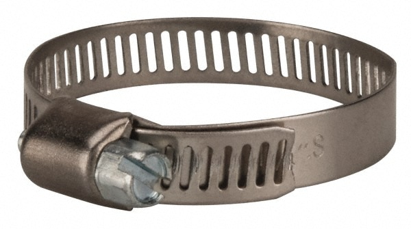 Worm Gear Clamp: SAE 20, 3/4 to 1-3/4" Dia, Stainless Steel & Carbon Steel Band