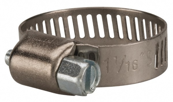 Worm Gear Clamp: SAE 10, 1/2 to 1-1/16" Dia, Stainless Steel & Carbon Steel Band