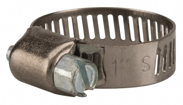 Worm Gear Clamp: SAE 8, 3/8 to 1" Dia, Stainless Steel & Carbon Steel Band