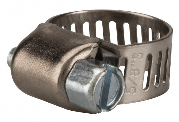 Worm Gear Clamp: SAE 4, 1/4 to 5/8" Dia, Stainless Steel & Carbon Steel Band