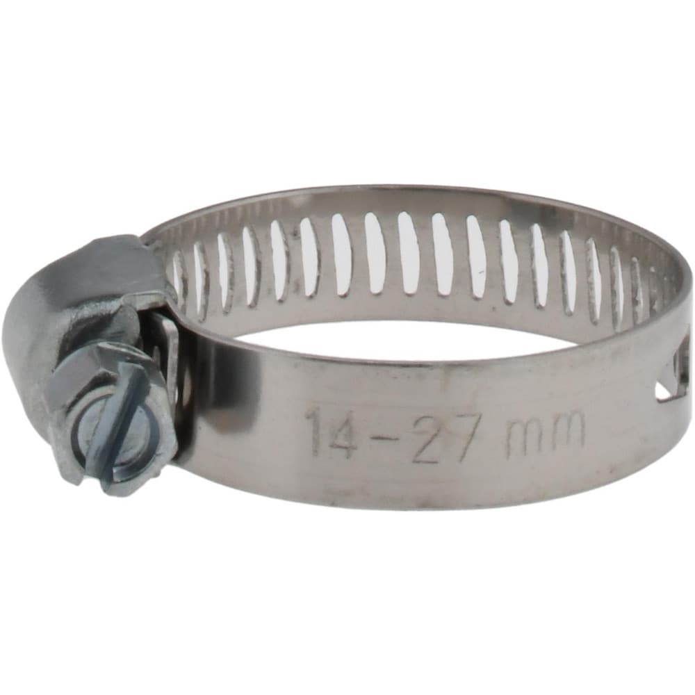 Worm Gear Clamp: SAE 10, 1/2 to 1-1/16" Dia, Stainless Steel & Carbon Steel Band
