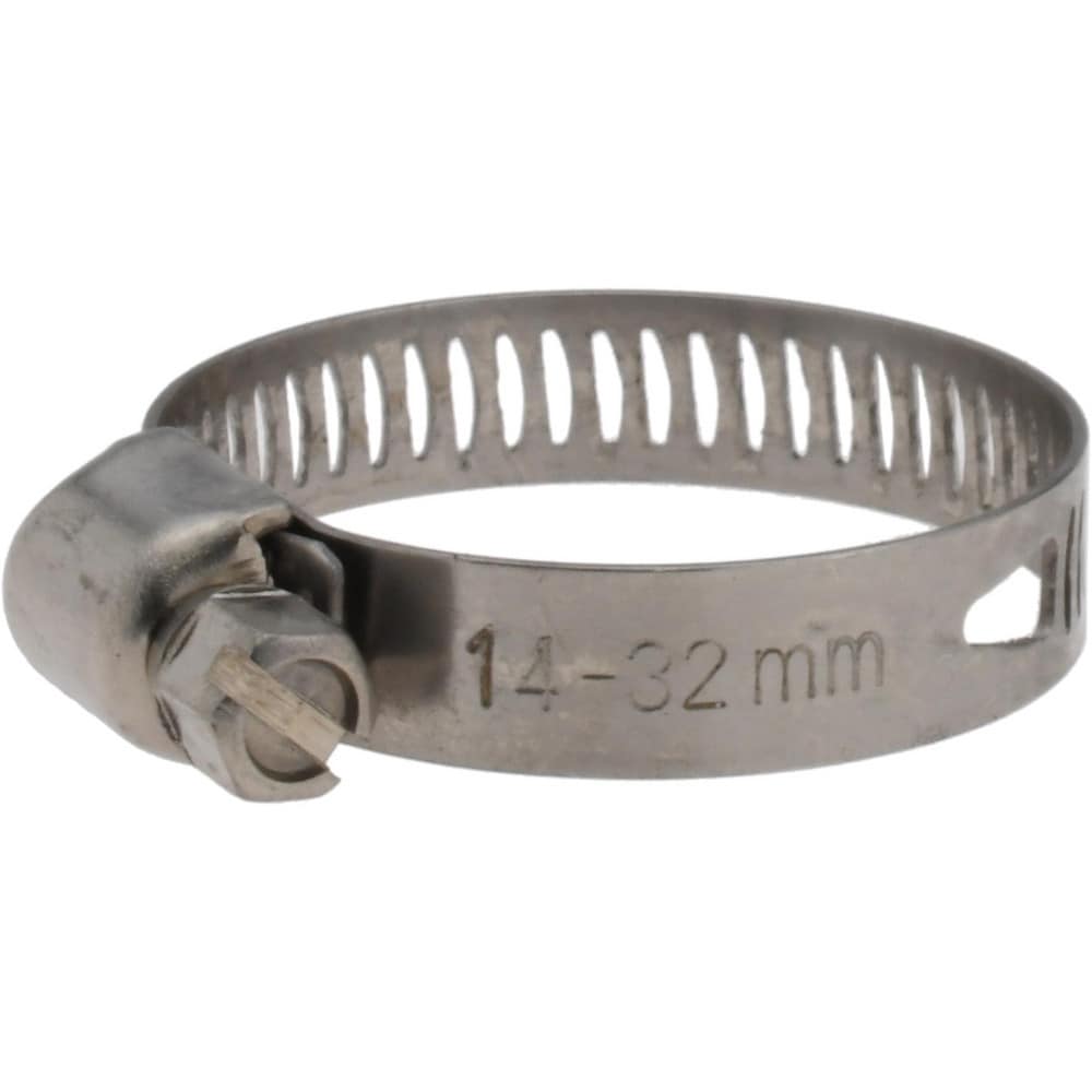 Worm Gear Clamp: SAE 12, 1/2 to 1-1/4" Dia, Stainless Steel Band