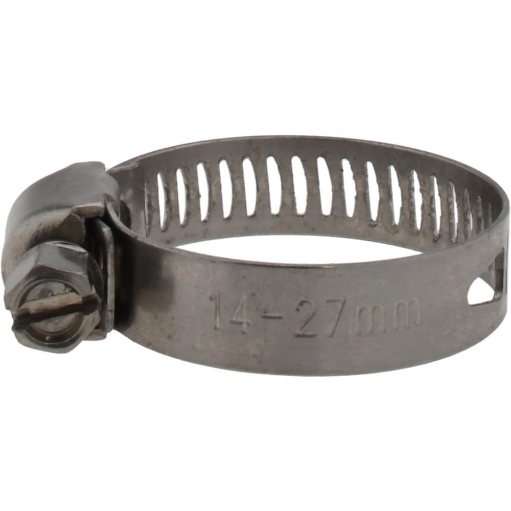 Worm Gear Clamp: SAE 10, 1/2 to 1-1/16" Dia, Stainless Steel Band