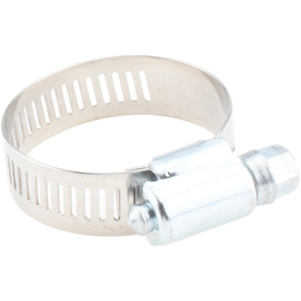 Worm Gear Clamp: SAE 16, 11/16 to 1-1/2" Dia, Stainless Steel & Carbon Steel Band