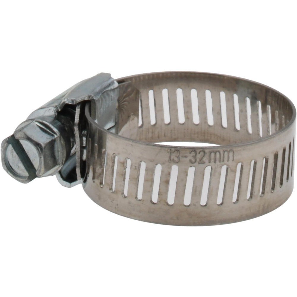 Worm Gear Clamp: SAE 12, 1/2 to 1-1/4" Dia, Stainless Steel & Carbon Steel Band