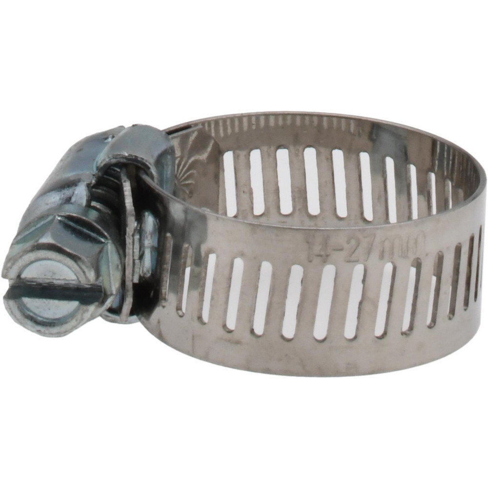 Worm Gear Clamp: SAE 10, 1/2 to 1-1/16" Dia, Stainless Steel & Carbon Steel Band