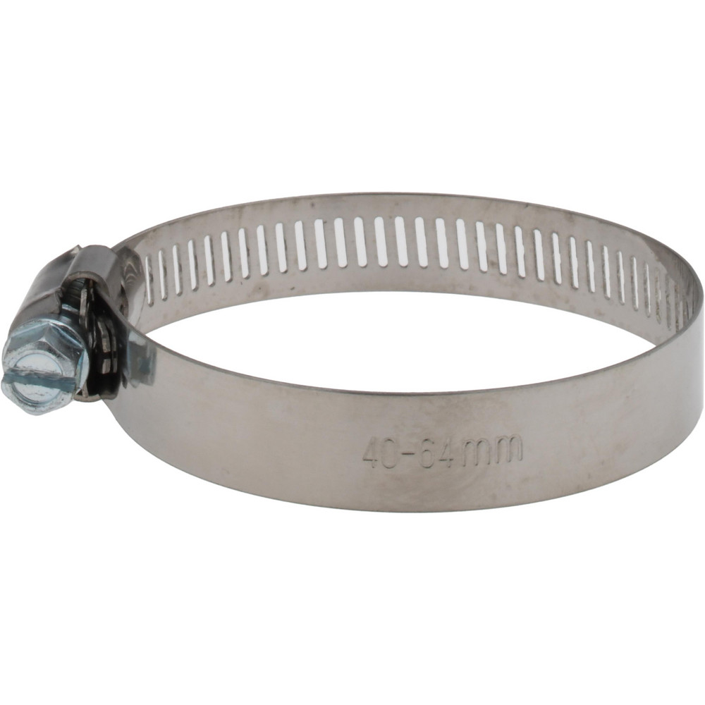 Worm Gear Clamp: SAE 32, 1-1/2 to 2-1/2" Dia, Stainless Steel & Carbon Steel Band