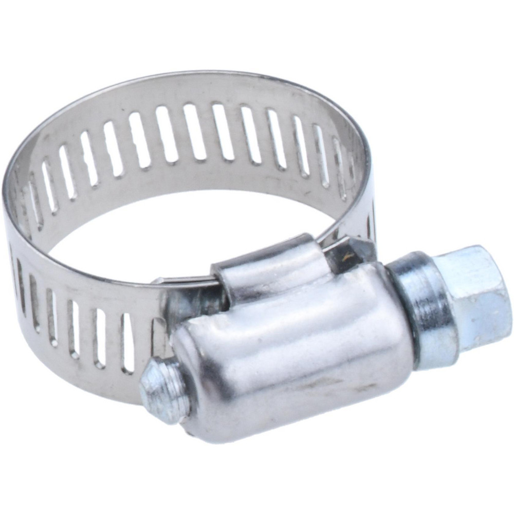Worm Gear Clamp: SAE 10, 1/2 to 1-1/16" Dia, Stainless Steel & Carbon Steel Band