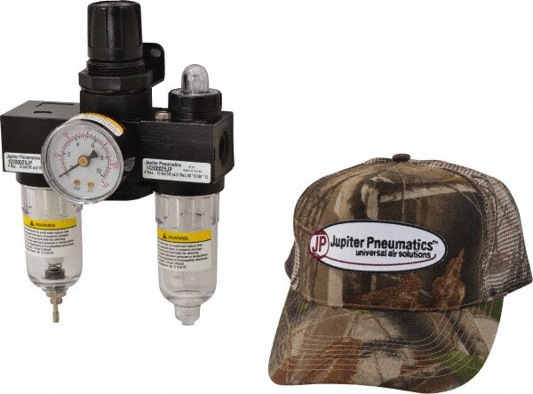 FRL Combination Unit: 1/4 NPT, Compact, 3 Pc Filter-Regulator-Lubricator with Pressure Gauge