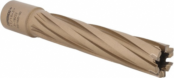 Annular Cutter: 11/16" Dia, 3" Depth of Cut, Carbide Tipped - 3/4" Shank Dia, 2 Flats, Oxide & Straw Finish