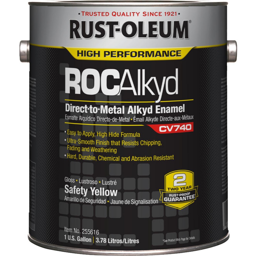 Alkyd Enamel Paint: 1,280 fl oz, Gloss, Safety Yellow