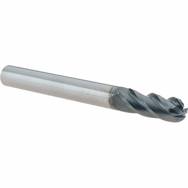 Ball End Mill: 1/4" Dia, 3/4" LOC, 4 Flute, Solid Carbide