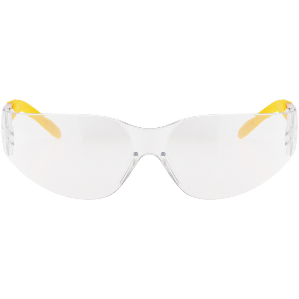 Safety Glasses: Scratch-Resistant, Polycarbonate, Blue Mirror Lenses, Frameless - Yellow Frame, Non-Adjustable Temples, Series DPG54 Protector, ANSI Z87.1+