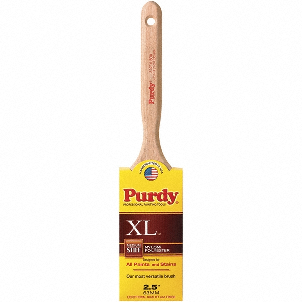 Paint Brush: 2-1/2" Wide, Synthetic, Synthetic Bristle - 6" Fluted Wood Handle