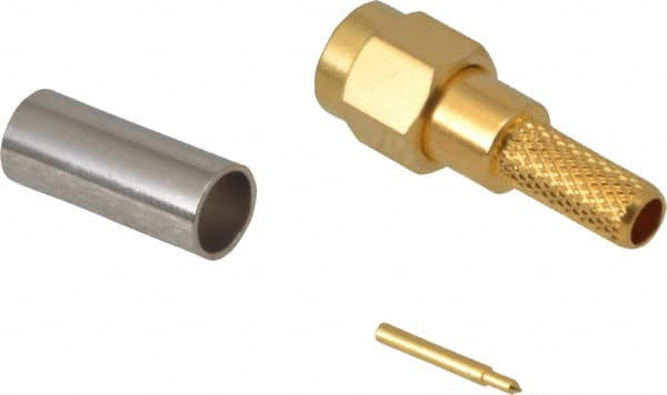 Coaxial Connectors; Connector Type: Plug ; Termination Method: Crimp ; Compatible Coaxial Type: RG-58/U ; Impedance (Ohms): 50 ; Body Orientation: Straight ; Contact Material: Brass