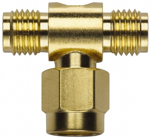 Coaxial Connectors; Connector Type: Jack x Plug x Jack Coupler ; Impedance (Ohms): 50 ; Body Orientation: Tee ; Finish: Gold ; Contact Material: Beryllium Copper; Brass ; Contact Plating: Gold