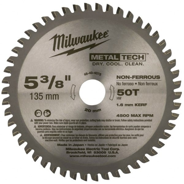 Milwaukee Tool 48-40-4075 Wet & Dry Cut Saw Blade: 5-3/8" Dia, 0.7874" Arbor Hole, 0.062" Kerf Width, 50 Teeth 