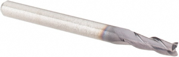 Square End Mill:  0.1094" Dia, 0.3281" LOC, 0.125" Shank Dia, 1.5" OAL, 3 Flutes, Solid Carbide