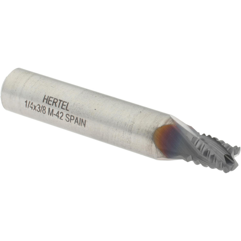 Hertel 41120577 Square End Mill: 1/4 Dia, 1/4 LOC, 3/8 Shank Dia, 2-1/16 OAL, 4 Flutes, Cobalt Image