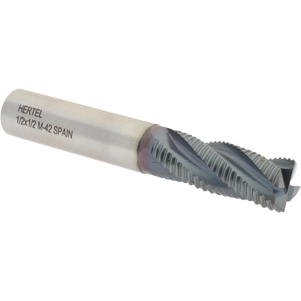 Hertel 41120742 Square End Mill: 1/2 Dia, 1-1/4 LOC, 1/2 Shank Dia, 3-1/4 OAL, 4 Flutes, Cobalt Image