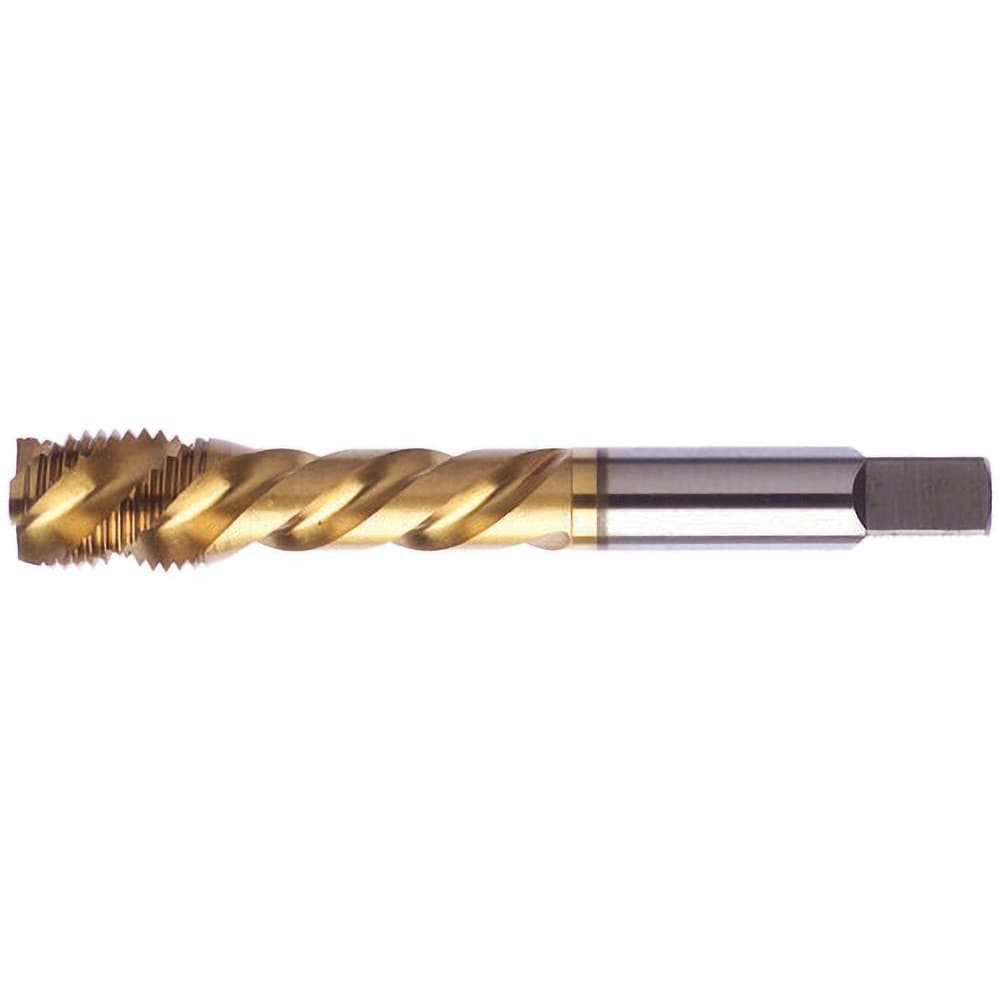 Spiral Flute Tap: 3/8-16 UNC, 3 Flutes, Modified Bottoming, 3B Class of Fit, Vanadium High Speed Steel, TIN Coated