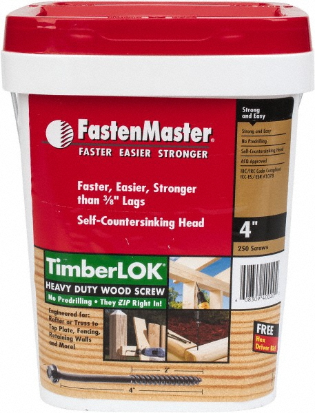 1/4", 4" OAL, Hex Head Wood Screw - Steel