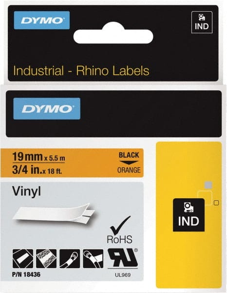 Dymo 18436 Label Maker Label: Black on Orange, 216" OAL, 3/4" OAW, 1 Roll 