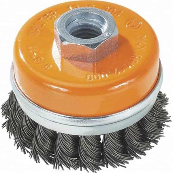 WALTER Surface Technologies 13G404 Cup Brush: 4" Dia, 0.02" Wire Dia, Steel, Knotted 