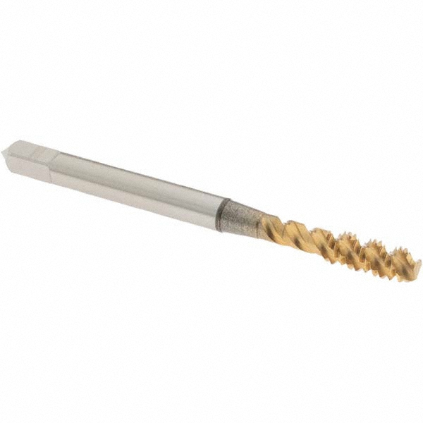 Spiral Flute Tap: #8-32 UNC, 3 Flutes, Bottoming, 2B Class of Fit, High Speed Steel, TIN Coated