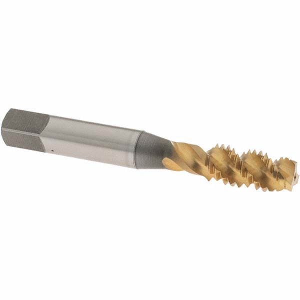 Spiral Flute Tap: 3/8-16 UNC, 3 Flutes, Plug, 3B Class of Fit, High Speed Steel, TIN Coated