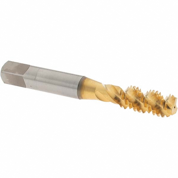 Spiral Flute Tap: 3/8-16 UNC, 3 Flutes, Bottoming, 3B Class of Fit, High Speed Steel, TIN Coated