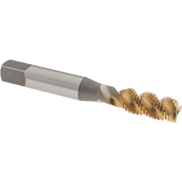 Spiral Flute Tap: 3/8-24 UNF, 3 Flutes, Plug, 3B Class of Fit, High Speed Steel, TIN Coated