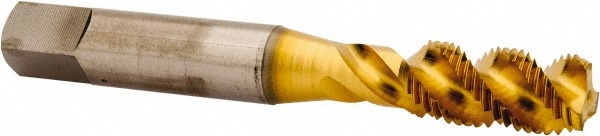 Spiral Flute Tap: 3/8-24 UNF, 3 Flutes, Bottoming, 3B Class of Fit, High Speed Steel, TIN Coated