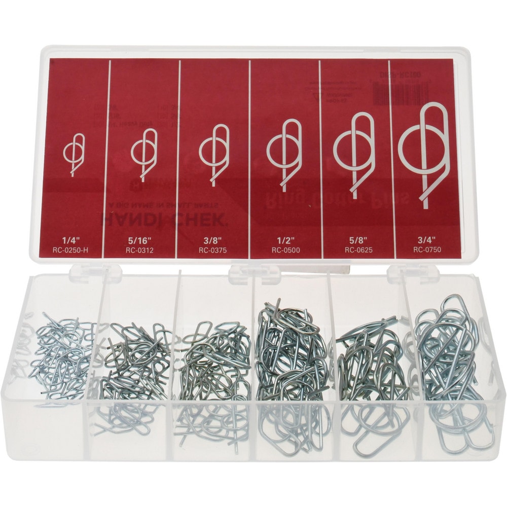 100 Piece, 1/4 to 3/4" Pin Diam, Locking Cotter Pin Assortment