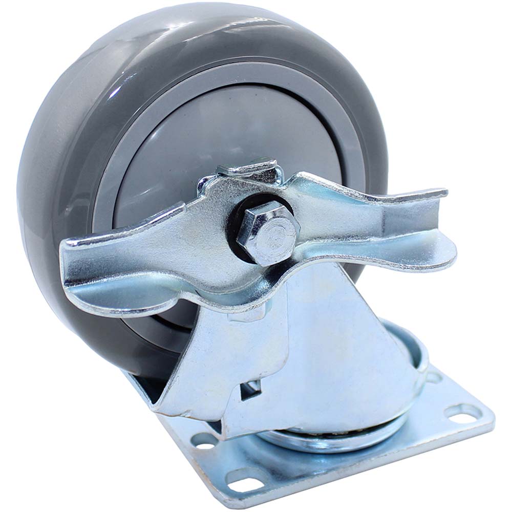 Snap-Loc Swivel Top Plate Caster: Polyurethane, 375 lb, 4" Dia, 1" Wide, 5" OAH - 1-3/4 x 2-7/8" Plate, Side Lock Brake | Part #SLAC4SB