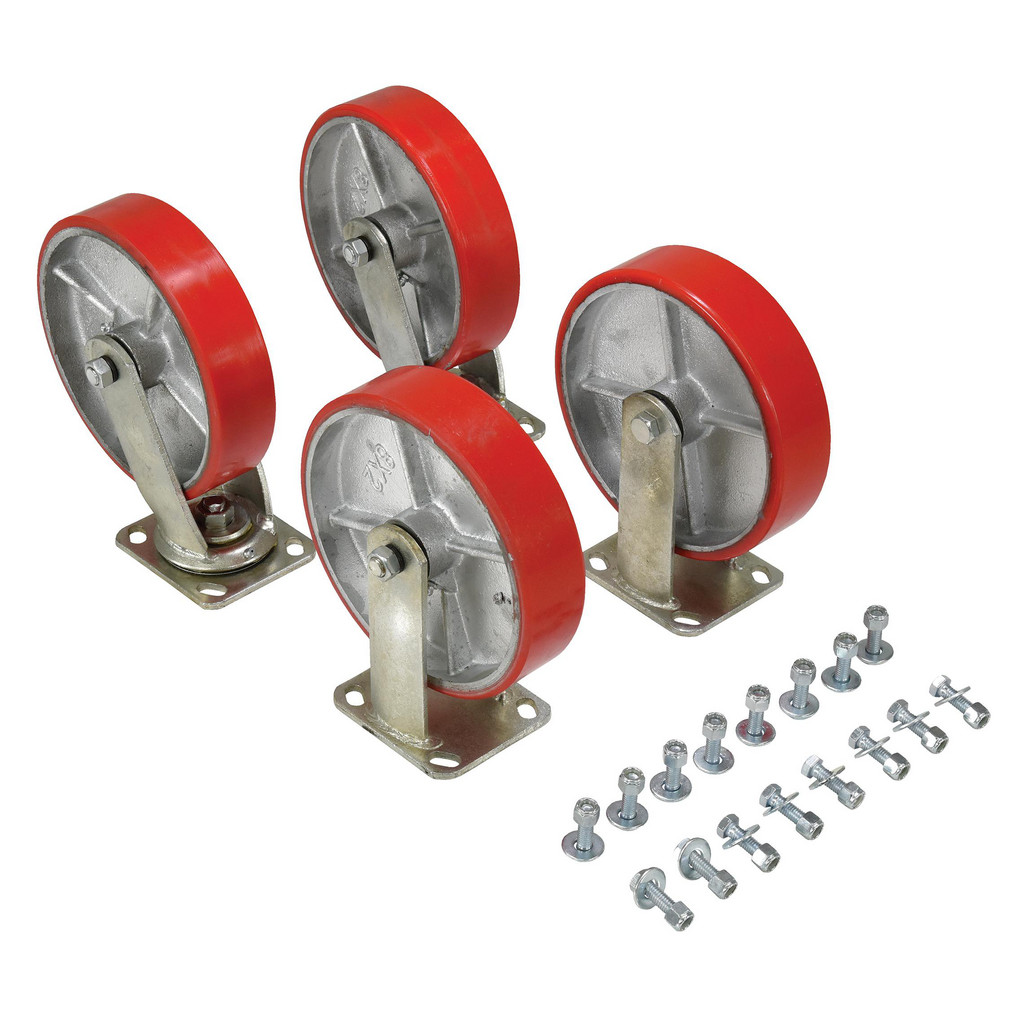 Vestil Rigid & Swivel Top Plate Caster: Poly on Steel, 3,084 lb, 8" Dia, 2" Wide, 8" OAH - 4-1/2 x 4" Plate, 2-3/4 x 3-1/4" Bolt Hole Pattern