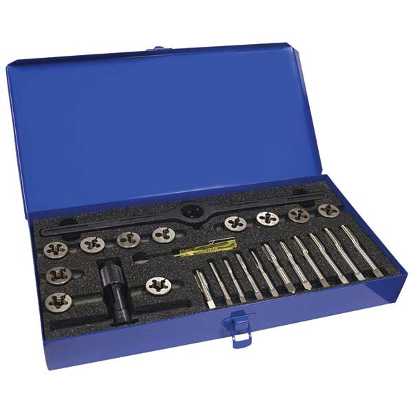 Tap & Die Set: 1/4-20 to 1/2-20 Taps, 1/4-20 to 1/2-20 Dies, Coarse & Fine