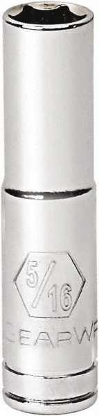 Deep  Hand Socket: 1/4" Drive, 7/16" Socket, 12-Point - Chrome-Plated Finish, Tether Capable