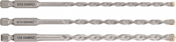 DeWALT 5/32 to 1/4", 135° Point, Proprietary Finish, Steel Hex Shank Drill Bit Set - 3 Piece, Hex Shank | Part #DWA5103